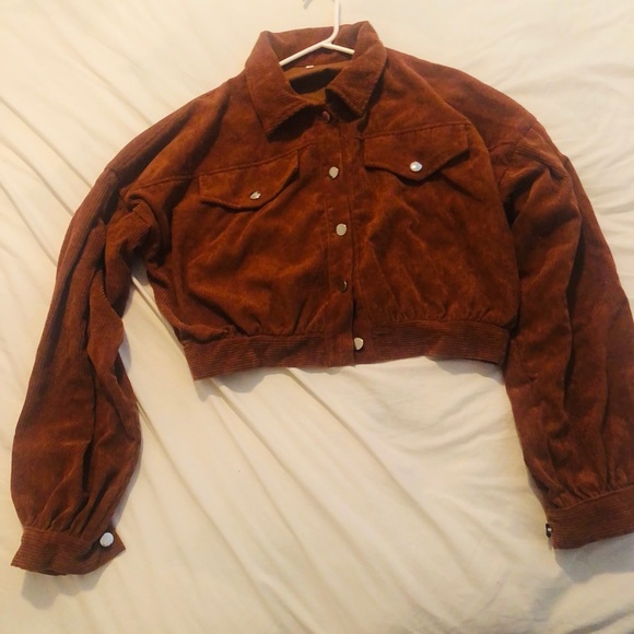 SHEIN Corduroy Metal Button Solid Crop Jacket - Picture 3 of 5